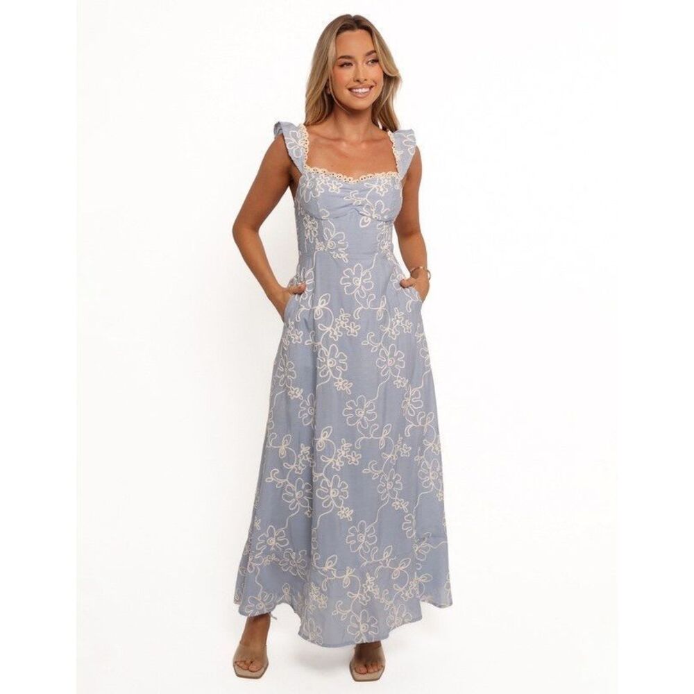 Petal & Pup Light Blue Floral Lace-Trim Midi Dress